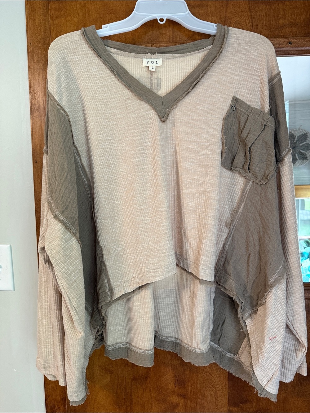 POL layered thermal top in cream and olive drab
